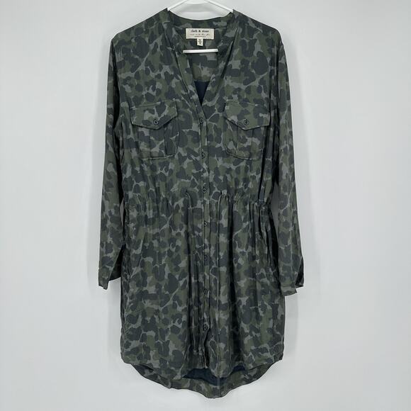 cloth & stone Dresses & Skirts - Cloth & Stone Dress Womens Medium Camouflage Long Sleeve Shirt Button Up Pockets
